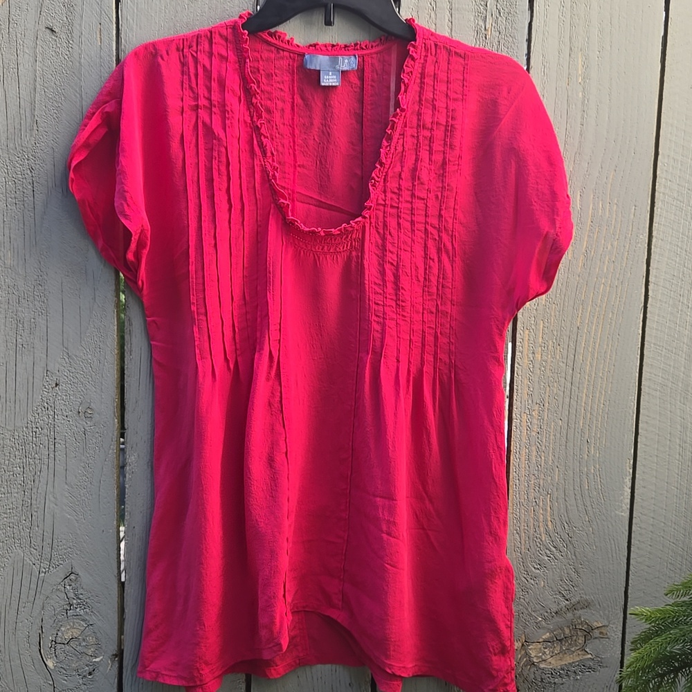 100% Silk Boho Short Sleeve Blouse Vintage Y2K Top Embroidered Minimalist NWOT